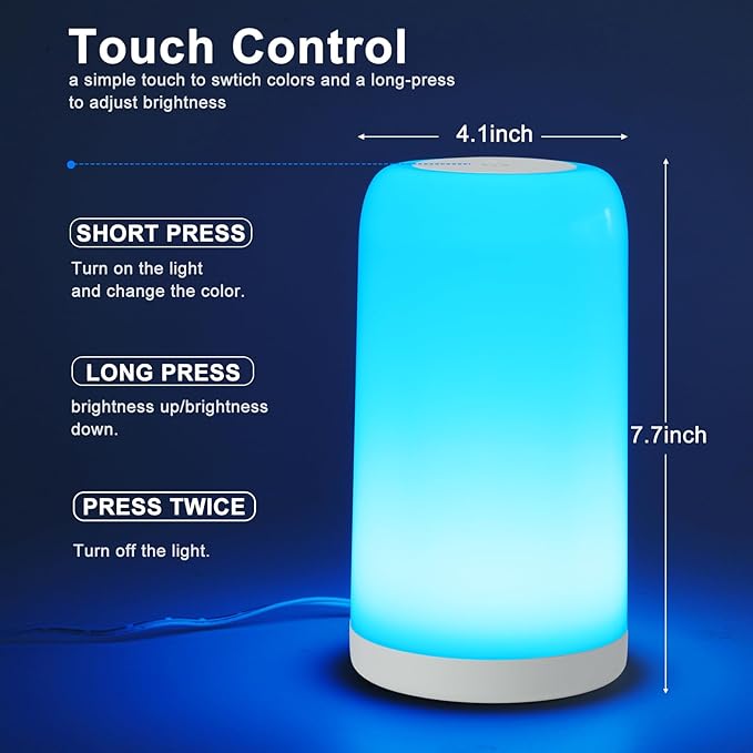 Dimmable Touch Night Light - 7 Brightness & 13 RGB Colors, Portable Bedside Lamp, Touch & App Control, Smart LED Lamp for Nursery, Reading, Decor - Bloomnest