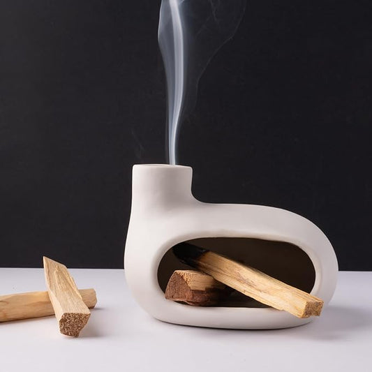 Modern Palo Santo Holder Ceramic Burner for Meditation and Energy Cleansing - Handcrafted Smudge Bowl for Wood Sticks, Sage, and Incense Cones