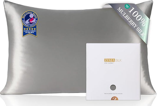 ZIMASILK 100% Pure Mulberry Silk Pillowcase for Hair and Skin Health,Soft and Smooth,Both Sides Premium Grade 6A Silk,600 Thread Count,with Hidden Zipper,1pc (King 20''x36'', Gray) - Bloomnest