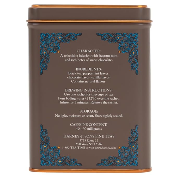 Harney and Sons Chocolate Mint, Flavored Black Tea - 20 Sachets per Tin - Bloomnest