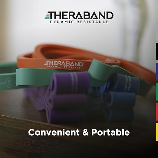 THERABAND High Resistance Bands, Set of 2 Elastic Super Bands for Improving Flexibility, Injury Rehab, & Full Body Workouts, Heavy Duty Stretch Bands for Lifting, 1 Light & 1 Medium Band - Bloomnest