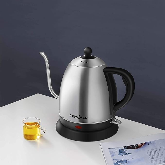 Stariver Electric Kettle Gooseneck Kettle, 1L Water Boiler, BPA-Free, Pour Over Tea Pot Stainless Steel for Coffee & Tea with Fast Heating, Auto-Shut Off and Boil-Dry Protection Tech - Bloomnest