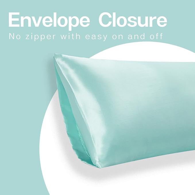 MR&HM Satin Body Pillow Cover, Soft and Breathable Body Pillow Case with Envelope Closure, Cooling and Silky Long Pillowcase for Hair and Skin,Grey (20x54, Turquoise) - Bloomnest