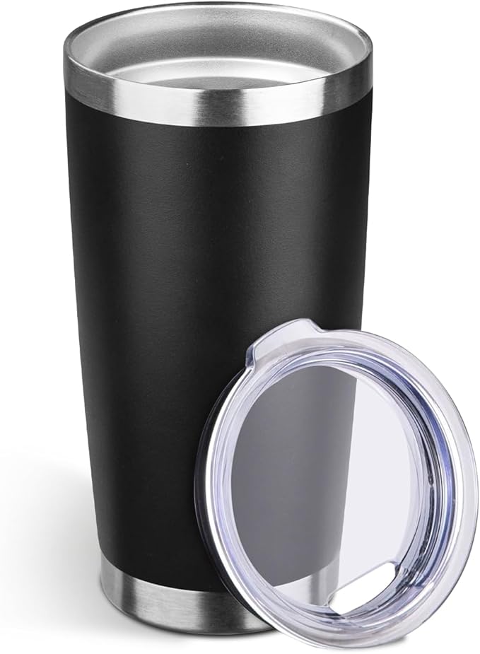 StarSpeed 20oz Tumbler Bulk with Lid, Stainless Steel Insulated Tumblers Double Wall Vacuum Insulated Travel Mug, Powder Coated Coffee Cups for Hot and Cold Drinks(Black,1) - Bloomnest