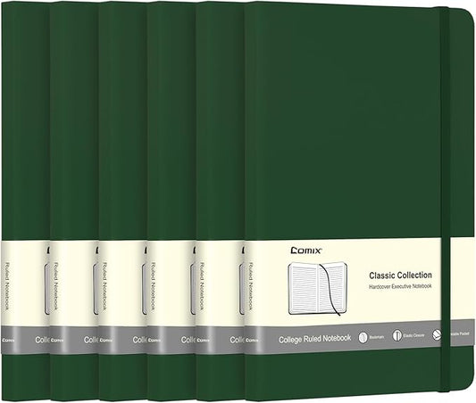 Comix 6 Pack Lined Journal Notebooks for Work, 240 Pages, 5.5"x8.3", Dark Green, Hardcover, A5 Medium College Ruled, Journaling Notebooks for Notes-taking, Fits for Office School Home - Bloomnest