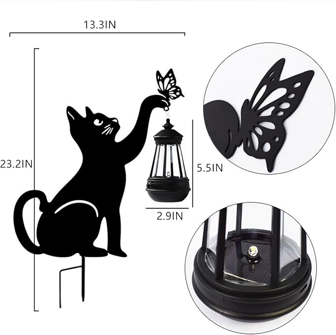 Solar-Powered Black Cat Garden Decor Stakes - Metal Silhouette Figurine for Outdoor Yard, Lawn, and Patio Decoration - Bloomnest