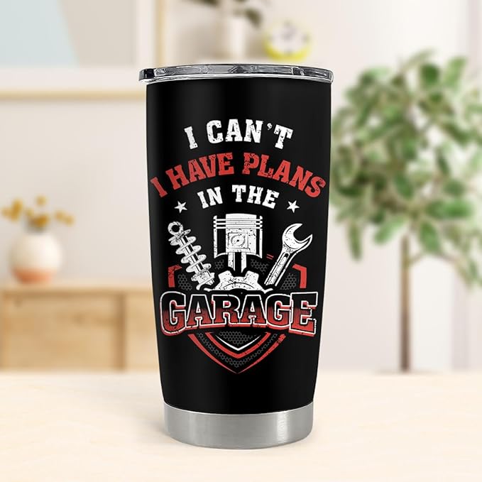 SANDJEST I Can’t I Have Plans In The Garage Tumbler for Mechanic 20oz 30oz Stainless Steel Insulated Coffee Cup Travel Mug Gifts for Dad Husband Boyfriend Father's Day Birthday Christmas - Bloomnest