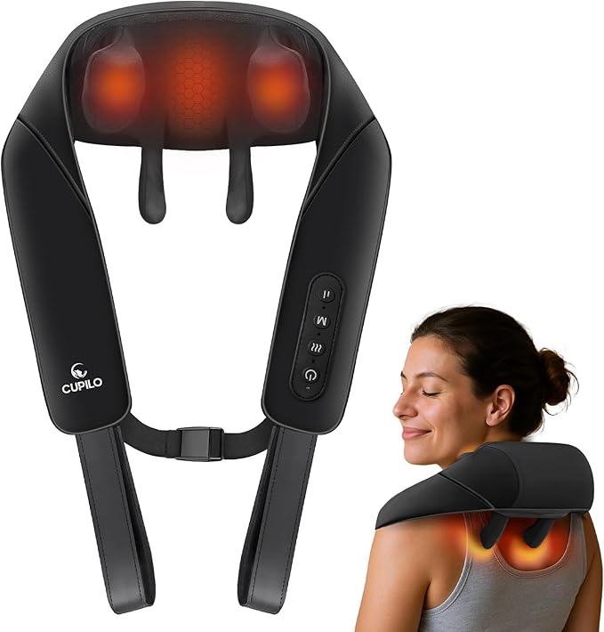 Neck Massager with Heat - Cordless Shiatsu Massage for Neck Back and Shoulder, Rechargeable Kneading Massager for Pain Relief, Gift for Mom Dad