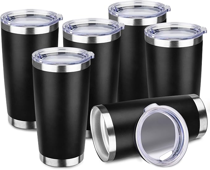 StarSpeed 20oz Tumbler Bulk with Lid, Stainless Steel Insulated Tumblers Double Wall Vacuum Insulated Travel Mug, Powder Coated Coffee Cups for Hot and Cold Drinks(Black,6) - Bloomnest