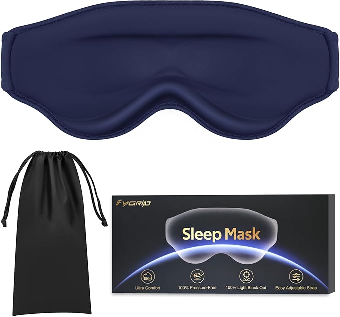 3D Cooling Eye Mask Sleep Mask for Men & Women, 100% Pressure-Free & Light Block-Out Eye Mask for Sleep with Easy Adjustable Strap, Night Eye Cover for Travel, Blue - Bloomnest