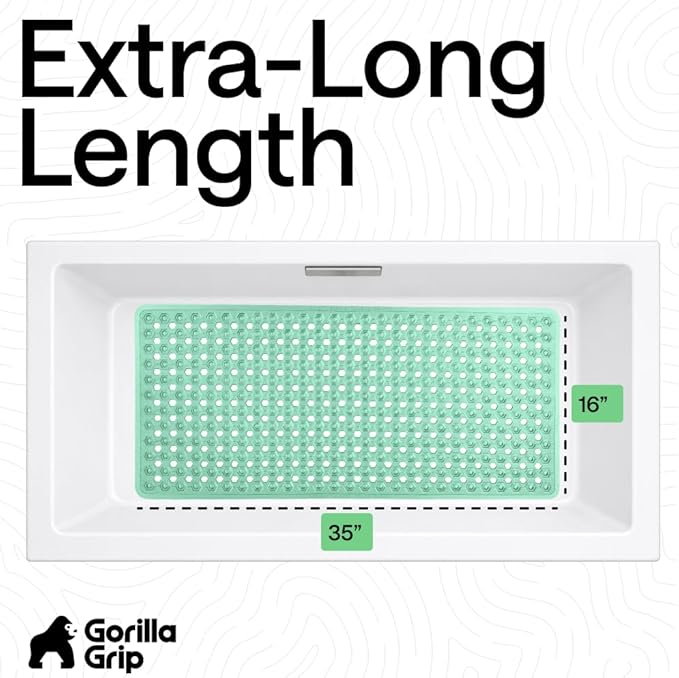 GORILLA GRIP Patented Bath Tub Shower Mat, Machine Washable Bathtub Floor Liner Mats, Suction Cups and Drain Holes to Keep Tubs Clean, Soft on Feet, Bathroom Essentials, 35x16 Inch, Clear Green - Bloomnest