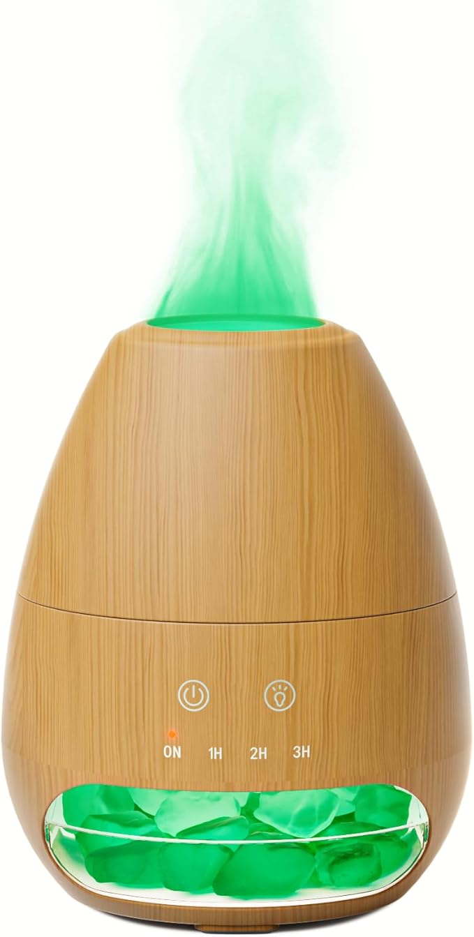 Ultrasonic Essential Oil Diffuser with Himalayan Salt Rock,Flame Diffuser with 7 LED Light,100ML Small Aromatherapy Oil Diffuser with Auto Off Function for Home, Office,Spa,Wooden Grain - Bloomnest