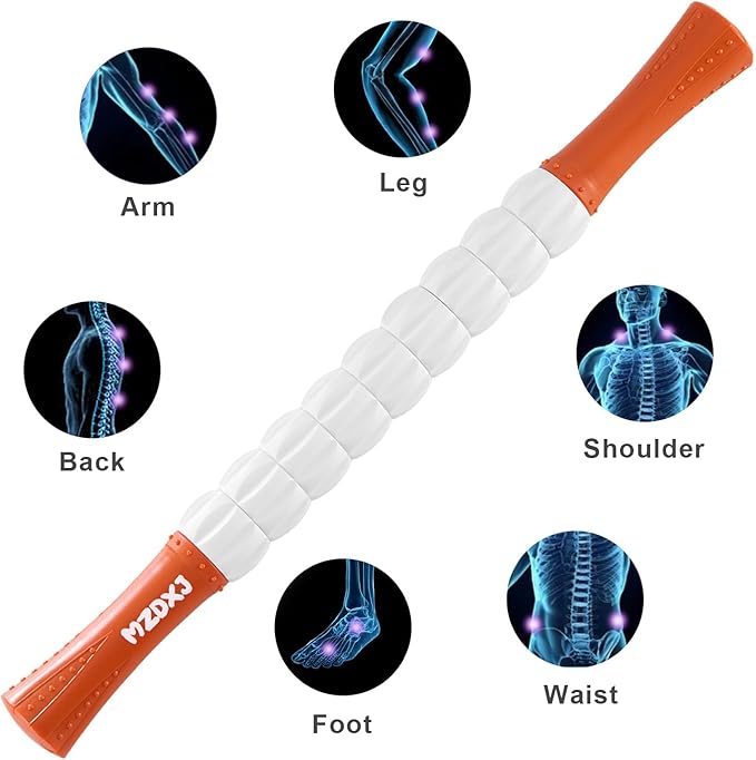 Muscle Roller Massage Roller Stick- Deep Tissue Fascia Blaster for Myofascial Pain Relief, Lymphatic Drainage & Body Sculpting, Handheld Physical Therapy & Recovery Tool(Orange White -18 inch) - Bloomnest