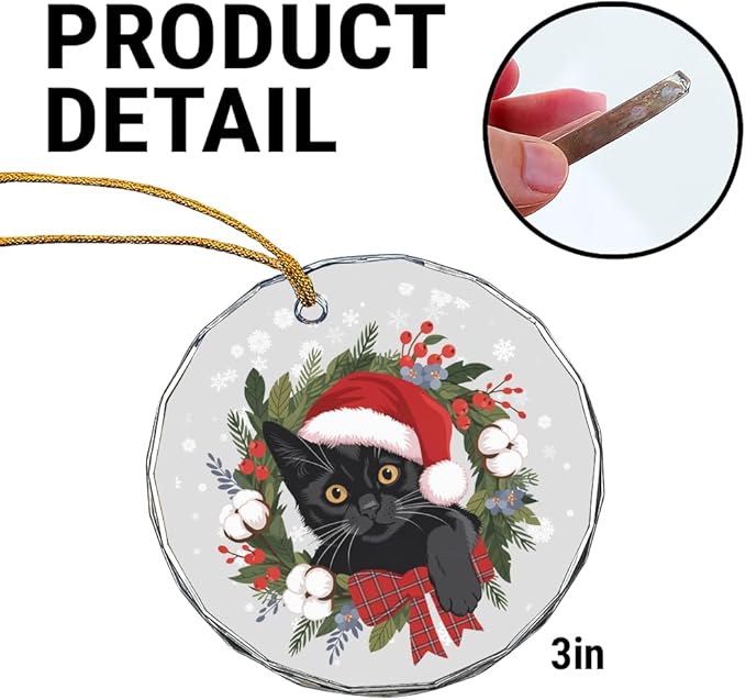 Black Cat Glass Ornament – Handcrafted Hanging Decoration, Elegant Keepsake with Unique Black Cat Design, for Home, Holiday Tree, or Special Occasion - Bloomnest