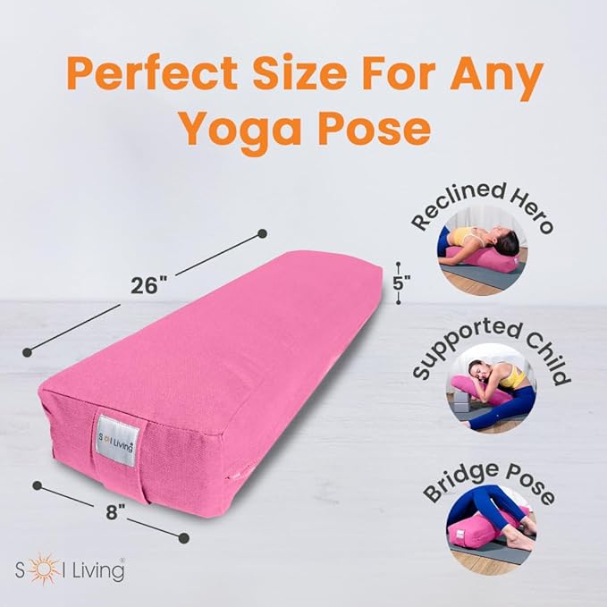 Sol Living Yoga Bolster Pillow Rectangular Meditation Cushion Cotton Meditation Accessories for Restorative Yoga Meditation Pillow Yoga Pillow Firm Body Pillow Bolster Pillow for Legs Removable Cover