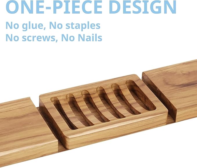 Slotted Bar Soap Holder Teak Wood by HTB, Kitchen Wooden Sponge Holder, Self Draining Soap Dish for Shower, Sink, Bathroom, Bathtub, RV - Bloomnest