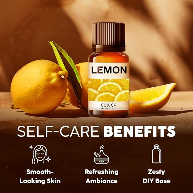 KUKKA Lemon Essential Oils - 0.34 Fl Oz - for Hair, Skin, Diffuser, Aromatherapy & DIY Soap Making Scent - Bloomnest