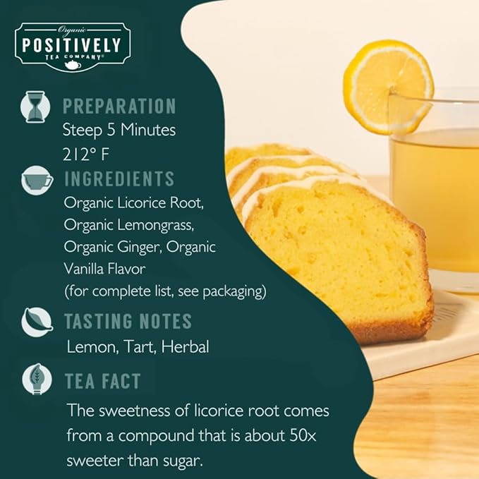 Organic Positively Tea Company, Lemon Pound Cake, Herbal Tea Bags, 20 Count - Bloomnest