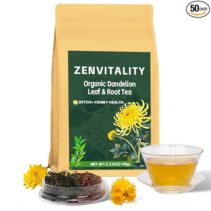 ZenVitality Dandelion Leaf and Root Tea（50 Bags）100% Certified Organic/Decaffeinated Naturally beneficial for liver/blood pressure/blood sugar/digestive health Decaffeinated - Bloomnest