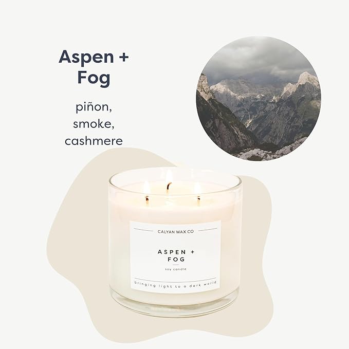 Calyan Wax Co. Aspen & Fog 3 Wick Scented Candle - 43 Hour Burn - Luxury 3 Wick Soy Candles - Non Toxic Soy Wax Candles - Long Lasting Large Glass Jar Candle for Home - 14.9oz - Bloomnest