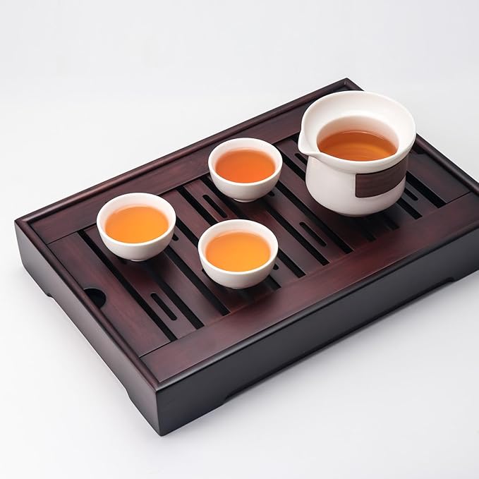 Bamboo Chinese Tea Tray - 13.6 x 8.9 inch Japanese Tea Serving Tray, Gongfu Tea Table Set with Reservoir Type Water Storage Box - Large - Bloomnest