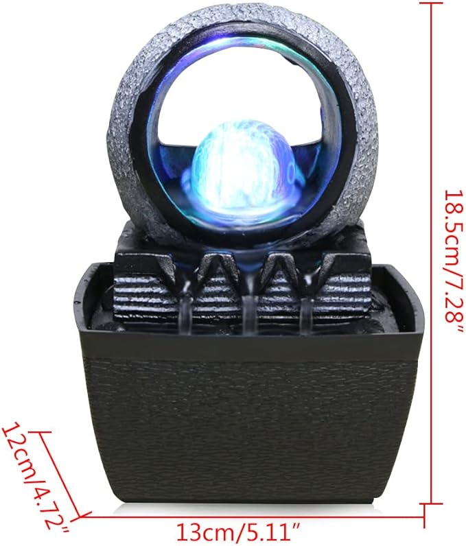 Indoor Waterfall Tabletop Fountain, Rockery Water Fountains Tabletop Decoration Relaxation with LED Light, Rockery Fountain with Ball for Home and Office Bedroom Decoration