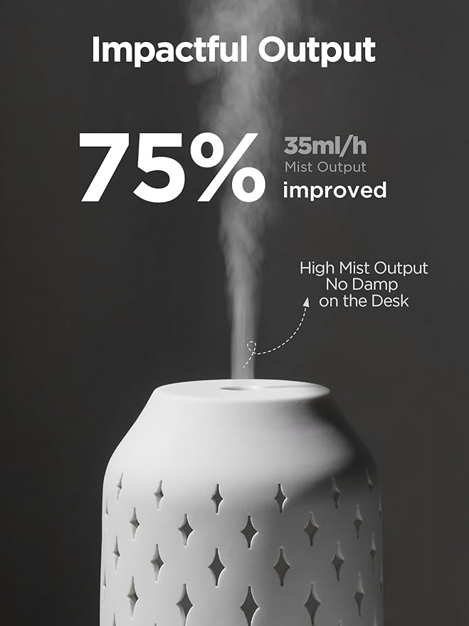 InnoGear Aromatherapy Diffuser, 150ml Ceramic Diffuser Ultrasonic Humidifier Cool Mist Essential Oil Diffusers for Home Air Diffuser with 2 Mist Modes Waterless Auto Off, White - Bloomnest