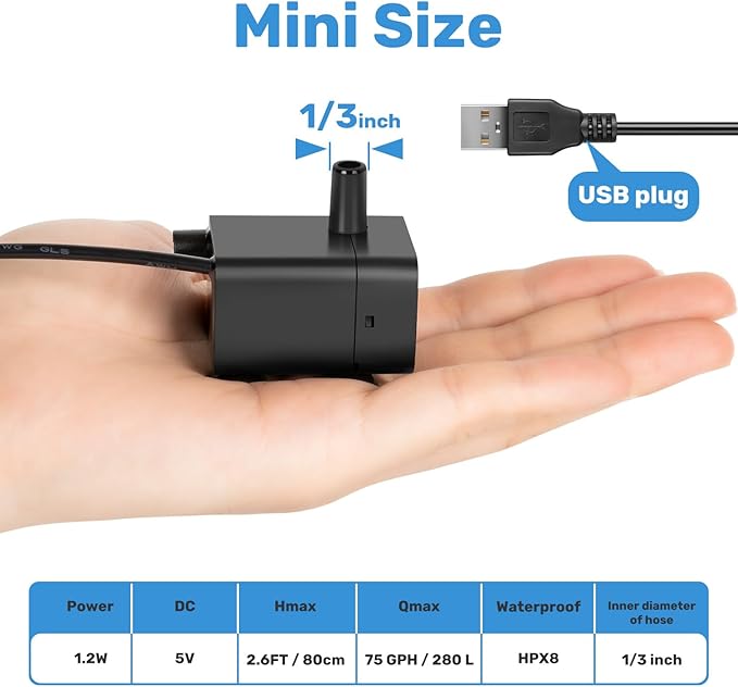 Mini Submersible Pump, Small Fountain Pump with & Sensor (DC 5V USB) for Fish Tank, Pet Fountains, Water feature, Tabletop Fountain, Pond, Hydroponics, Cat Drinking Fountain Replacement Pump - Bloomnest