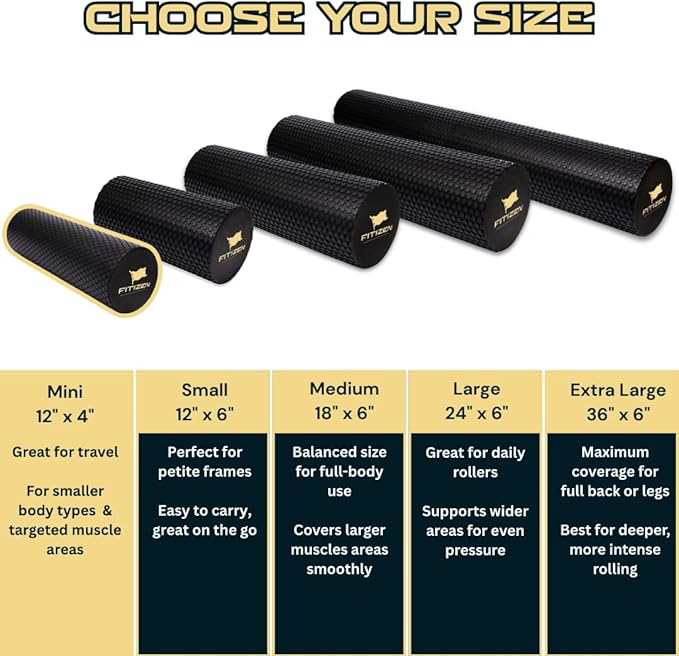 Fitizen Foam Roller – Muscle Massage Rehab Stiff Back Pain Physical Therapy Deep Tissue Firm Exercise Equipment Home Gym Stress Yoga Pilates for The Fit Citizen by FitNation - Bloomnest