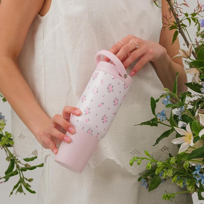 HydroJug Sport - Stainless Steel Tumbler with Straw, Vacuum Insulated, 20oz Leakproof Water Bottle, Ergonomic Design, Reusable, Dishwasher Safe, Rubber Base, Durable for Gym or Outdoors, Wildrose