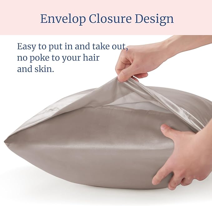 BEDELITE Satin Pillowcase for Hair and Skin, Super Soft and Cooling Similar to Silk Pillow Cases 2 Pack with Envelope Closure, Gift for Women Men(20"x26" Standard Size, Rose Taupe) - Bloomnest