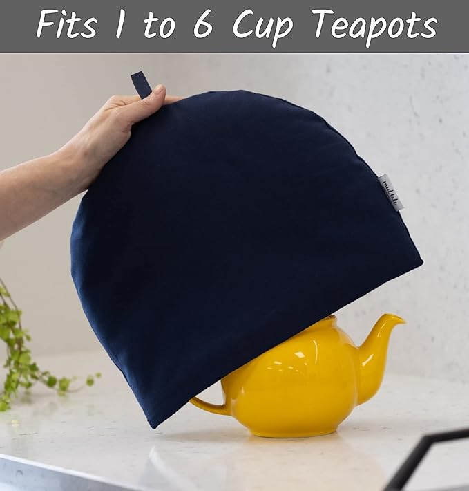Muldale Large Tea Cozy for Teapot - Oxford Navy - Teapot Cover Insulated 100% Cotton Thick Wadding - Designed in England - Tea Cozies Covers - 1 to 6 Cup - Bloomnest