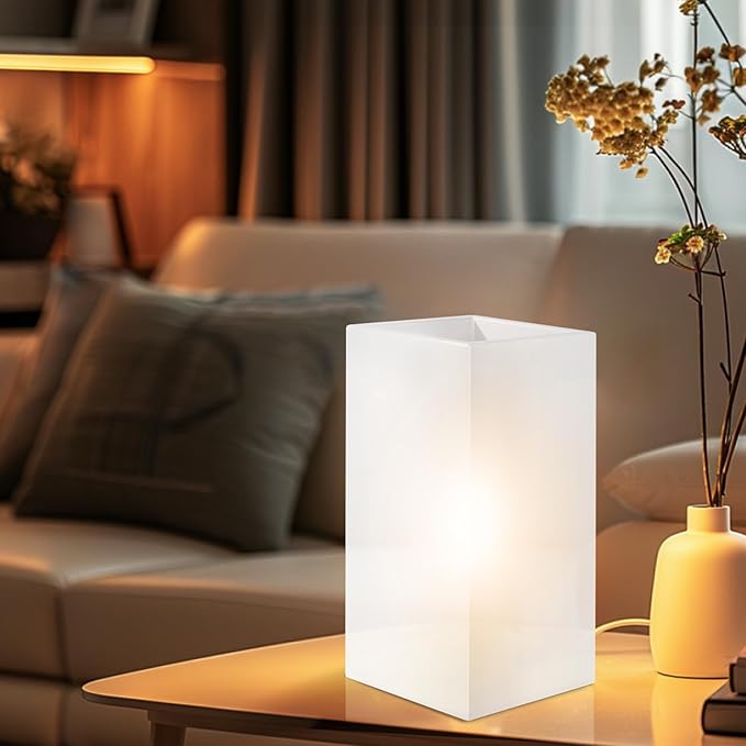 9 Inch Square Table Lamp with White Frosted Glass Shade Stylish Ball Light Lamp for Bedroom Living Room and Bookshelf Modern Design Perfect for Home Decor, Without Bulb - Bloomnest