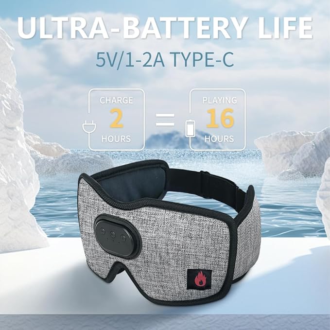 Heated Eye Mask with Bluetooth Headphones SYPVRY Wireless Sleep Eye Mask Headphones for Sleeping with Temperature & Timer Control, Warm Eye Compress USB Heated Mask for Dry Eyes Style,Grey - Bloomnest