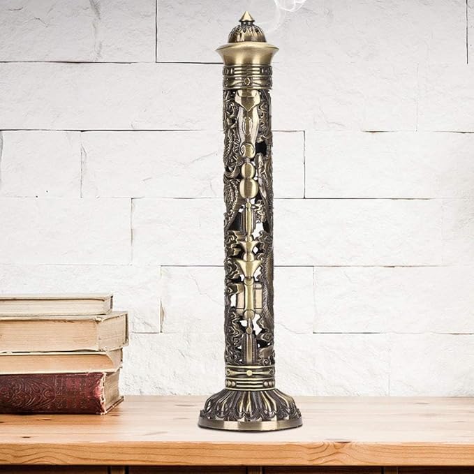Incense Burner, Stick Incense Holder Brass Incense Holder, Bronze Dragon Phoenix Carving Incense Stick Vertical,Metal Holder Stand for Tea Room Decoration - Bloomnest