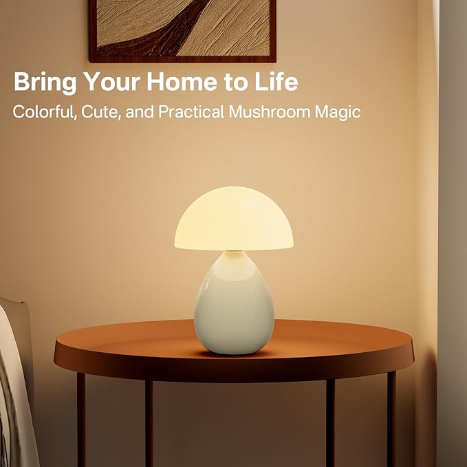 Mushroom Lamp Table Lamp for Bedroom,Desk Lamp Bedside Small Lamps for Living Room Night Stands,Table Lamps Cute Modern Mid Century Lamps,Unique Ice Crackle Ceramic Living Room Decor(Cream) - Bloomnest