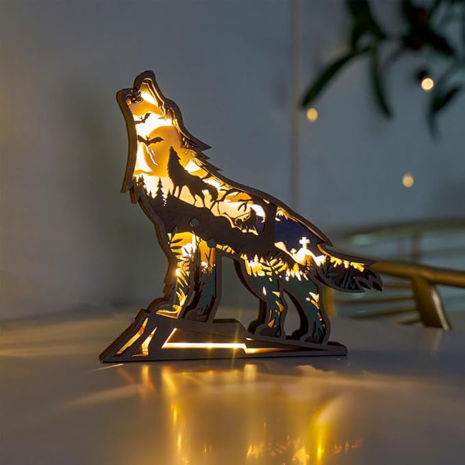3D Wooden Animal Carving LED Night Light, Wood Carving Light, Modern Home Decoration, Decorative Tables, Cabinets, Living Rooms, Bedrooms, Offices, Farmhouses, Bookshelves, Perfect Holiday Gifts - Bloomnest