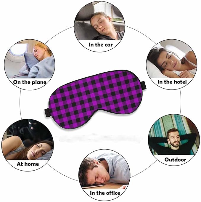 Buffalo Check Sleep Eye Mask Lumberjack Plaid Alternating Purple Black Squares Men Women Sleep Mask with Adjustable Strap Eye Cover Eye Shade for Travel, Nap,Meditation - Bloomnest