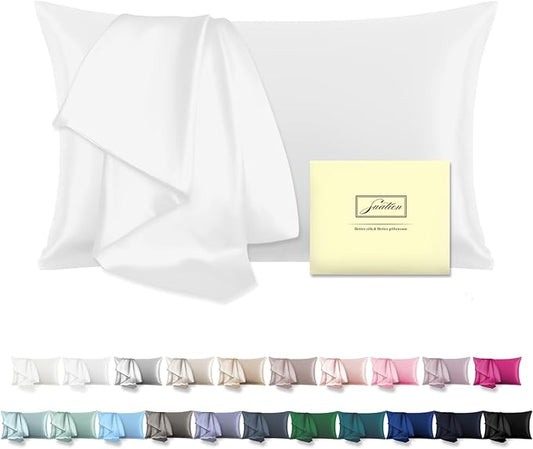 Natural Mulberry Silk Pillowcase for Hair and Skin Queen Size 20"X30" Pillow Case with Hidden Zipper Soft Breathable Smooth Cooling Silk Pillow Covers for Sleeping (White,Queen,1Pcs) - Bloomnest
