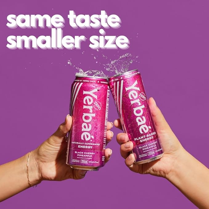 Yerbaé Energy Beverage, Black Cherry Pineapple, 120mg Caffeine. No Sugar/Calories/Carbs, Energized by Yerba Mate, Plant-Based, Healthy Alternative to Sugary Drinks, Pack of 12, 12oz cans - Bloomnest