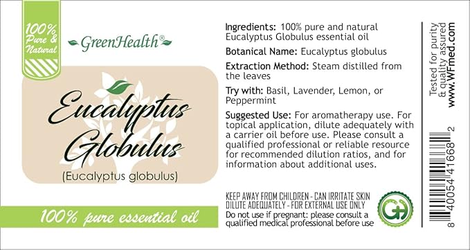 GreenHealth - Eucalyptus Globulus Essential Oil – 16 fl oz (473 ml) Aluminum Bottle w/Plug Cap – 100% Pure, Uncut, Undiluted - Bloomnest