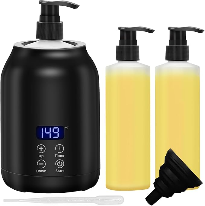 Massage Oil Warmer, Yofuly Electric Massage Oil Digital Heater with Two Oil Bottles, Portable Body Lotion Warmer Cream Heated Dispenser for SPA, Salon and Home Use, Black - Bloomnest