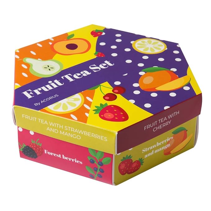 ACORUS Fruit Luxury Tea Set - Assorted Fruit and Herbal Teas Box, Tea Gift Set for Women and Tea Lovers, Large Variety Pack, 6 Flavor Sampler, 60 Bags - Bloomnest