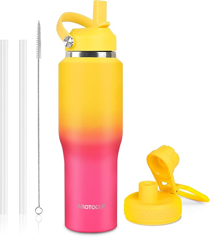32oz Insulated Water Bottle, Fit in Any Car Cup Holder, Water Bottle with Straw Lids, Stainless Steel Insulated Water Flask Double Wall Leak-proof BPA Free to Keep Cold&Hot - Bloomnest