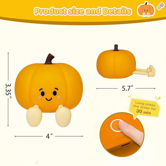 Night Light for Kids, Rechargeable Dimmable Silicone LED Nightlight, Baby Nursery Night Lamp, Touch Squishy Lamp, Halloween Gifts for Girls, Boys, Toddler Room Decor, Pumpkin - Bloomnest