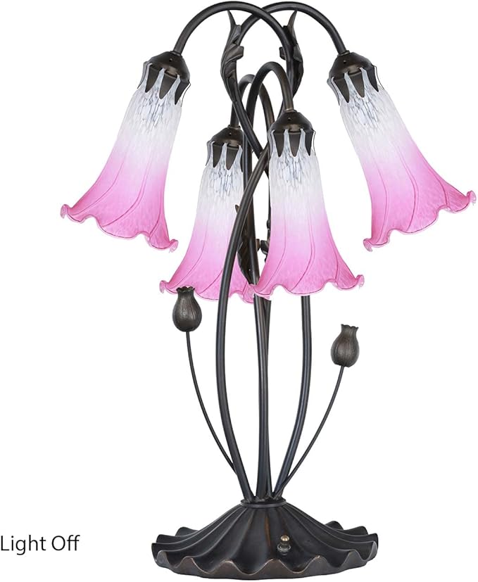 Bieye L10848 Lily Flower Blown Glass Accent Table Lamp for Living Room Bedroom Decoration (4-Light, Pink) - Bloomnest