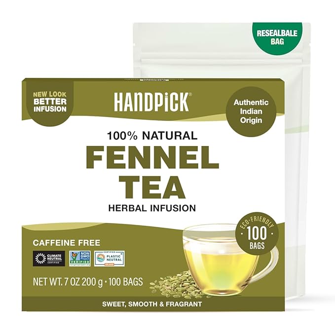HANDPICK Fennel Seed Tea Bags (100 Count), Authentic Indian Origin with Natural Aroma & Sweetness | Naturally Support Digestion & Immune System | 100% Pure, Non GMO & Caffeine Free - Bloomnest