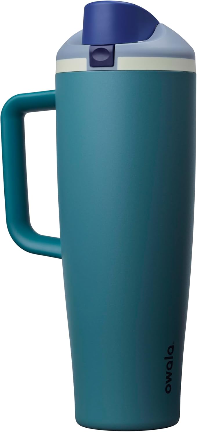 Owala FreeSip Tumbler Insulated Stainless Steel Water Bottle with Built-in Straw and Side Handle, For Travel, Work, School, and Sports, 40oz, BPA Free, Leak Proof, Denim Owala