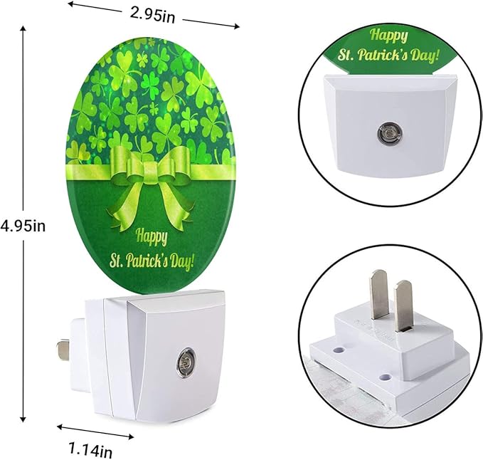 EKOBLA Shamrock Decorative Night Light Four Leaf Clover Plug-in Nightlights Auto Sensor Round LED Lamp for Men Women Boys Girls St Patrick's Day Gifts - Bloomnest