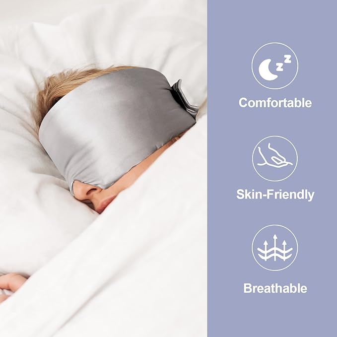 Mulberry Silk Sleep Mask for Women Men, Blackout Eye Mask for Sleeping for Side and Back Sleepers with Adjustable Band, Comfortable Soft Pressureless Eye Cover for Sleeping in Large Size - Bloomnest